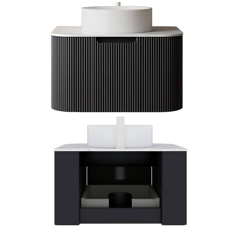 Modland 24"-60" Wall Mount Vanity with Vessel Sink - French Stripes, Pre-Assembled, Soft-Close Drawer
