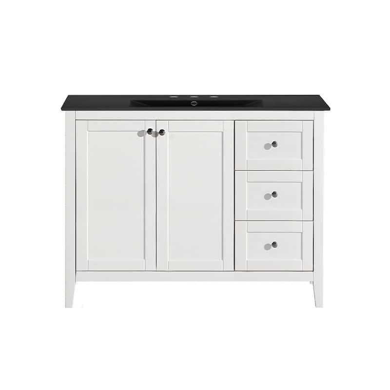 Cannes 48 In. White Bathroom Vanity With Black, 3-Hole Ceramic Sink Top