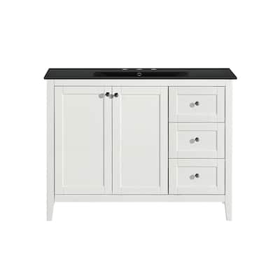 Cannes 48 In. White Bathroom Vanity With Black, 3-Hole Ceramic Sink Top