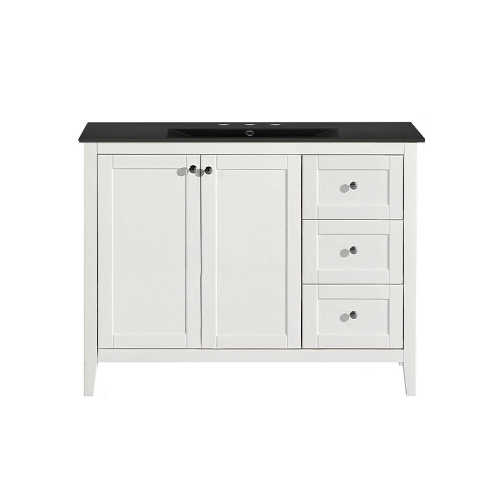 Cannes 48 In. White Bathroom Vanity With Black, 3-Hole Ceramic Sink Top