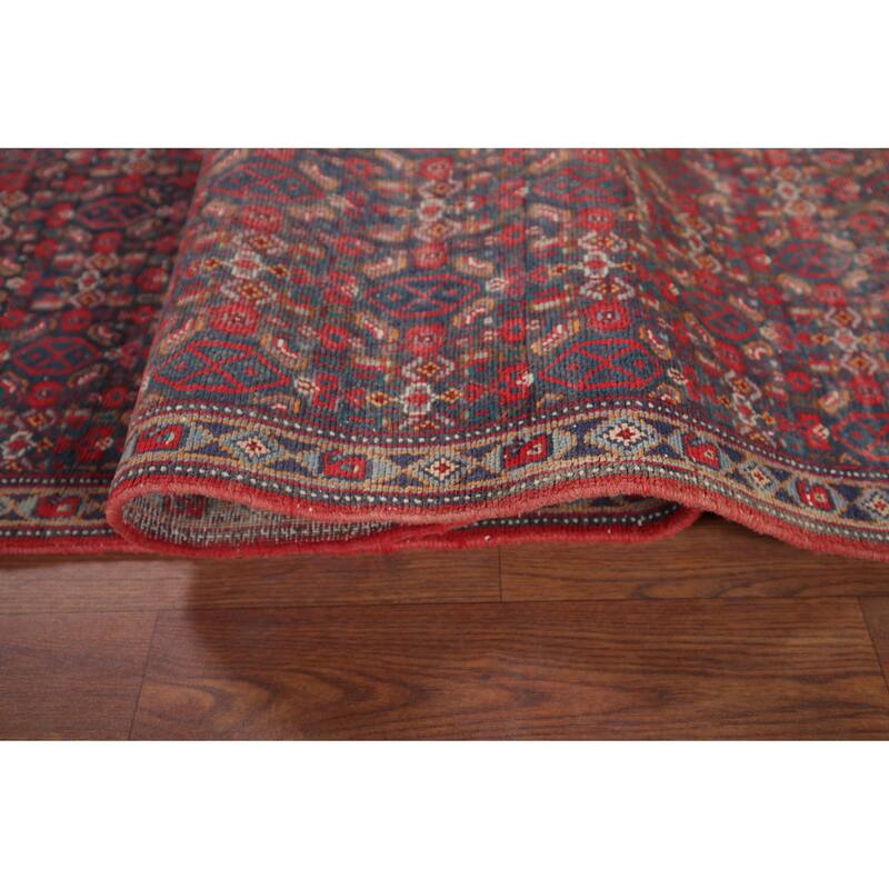 Geometric Bidjar Persian Vintage Runner Rug Hand-Knotted Wool Carpet - 3'6" x 12'2"