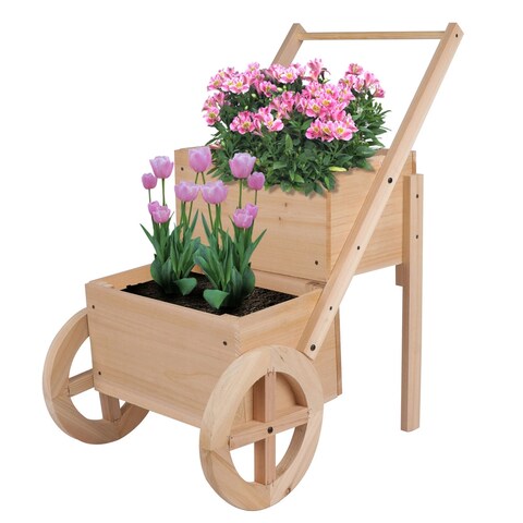 2 Tier Vertical Planter Pot Wooden Cart