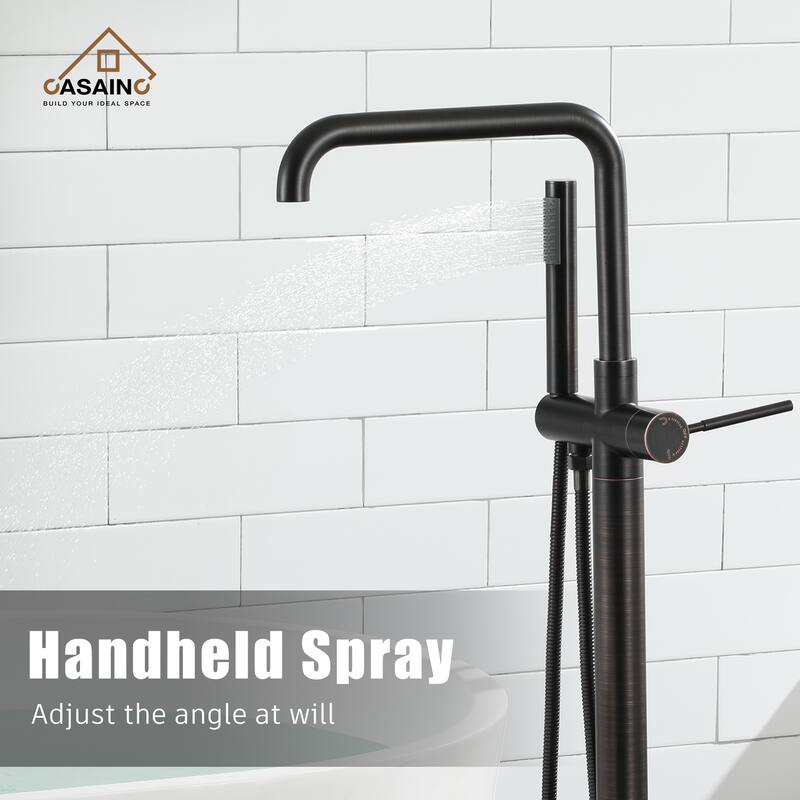 CASAINC Single-Handle Freestanding Floor-Mounted Roman Bathtub Faucet with Hand Shower