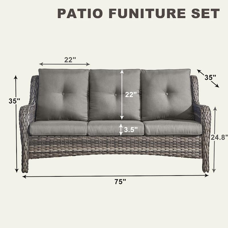 Gymojoy Patio Sofa PE Wicker 3-Seat Sofa