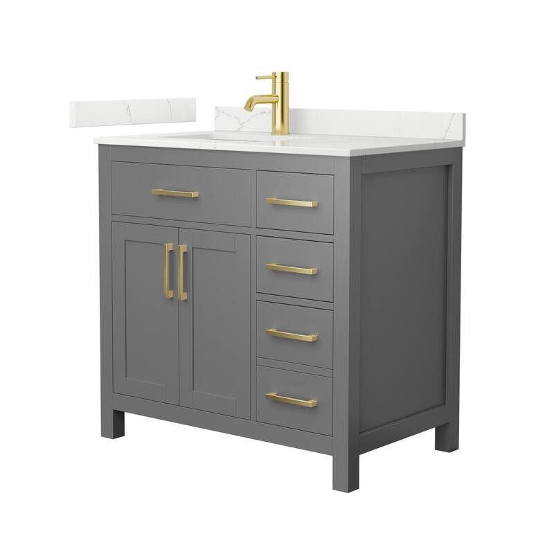 Wyndham Collection WCG2424-36S-QTZ-UNSMXX Beckett 36" Free Standing - Dark Gray / Giotto Quartz Top / Brushed Gold