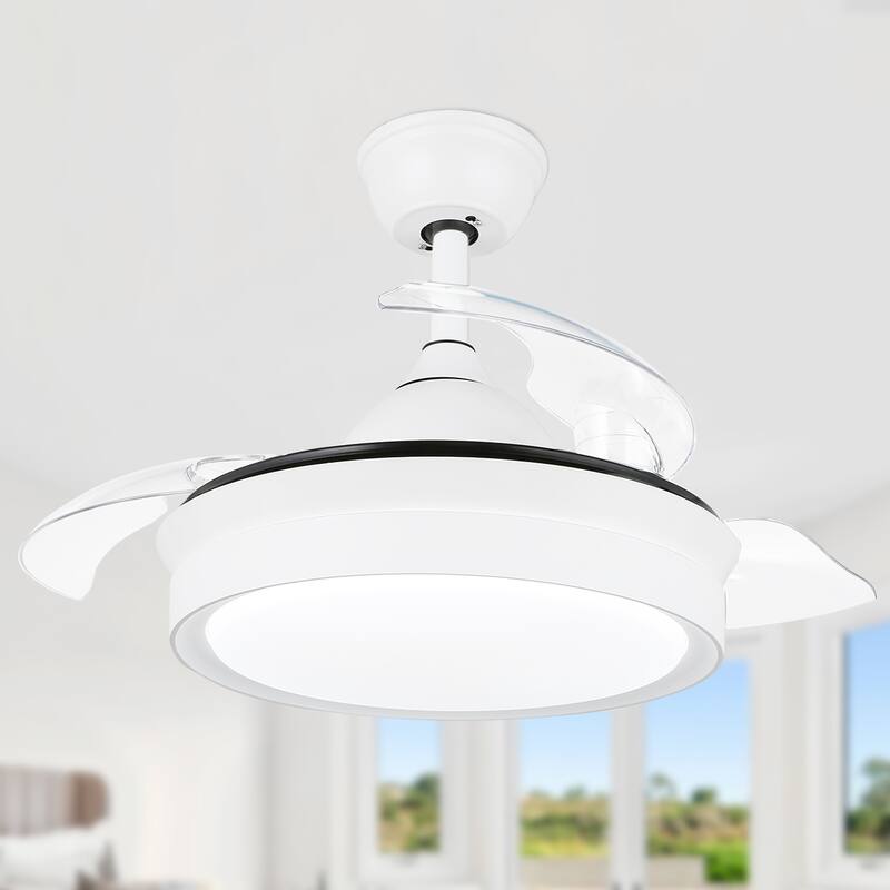 Cusp Barn Modern 36 Inch Retractable Ceiling Fan with Lights and Remote 6 Speeds Silent DC Motor LED Light Fixture for Bedroom