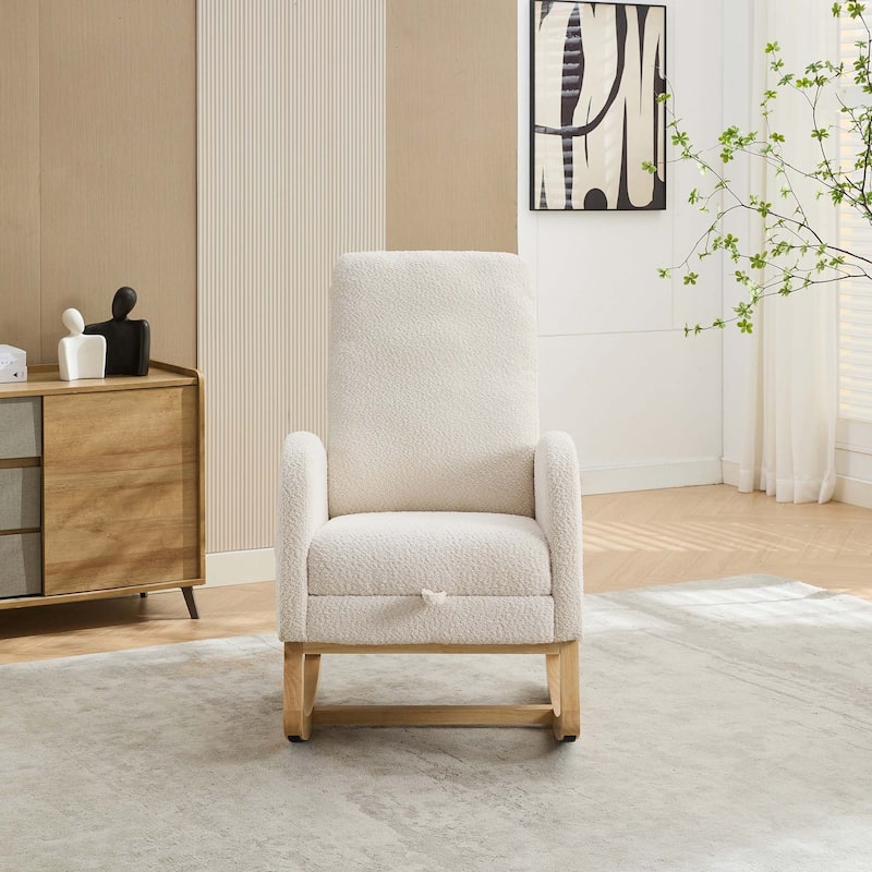 25.4"W High Back Rocking Chair with Retractable Footrest