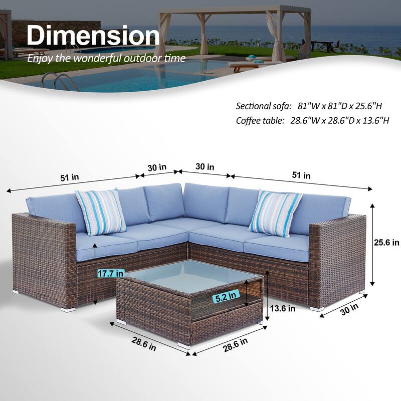 Tappio 4-Piece Outdoor Wicker Sectional Sofa Set with Waterproof Cover