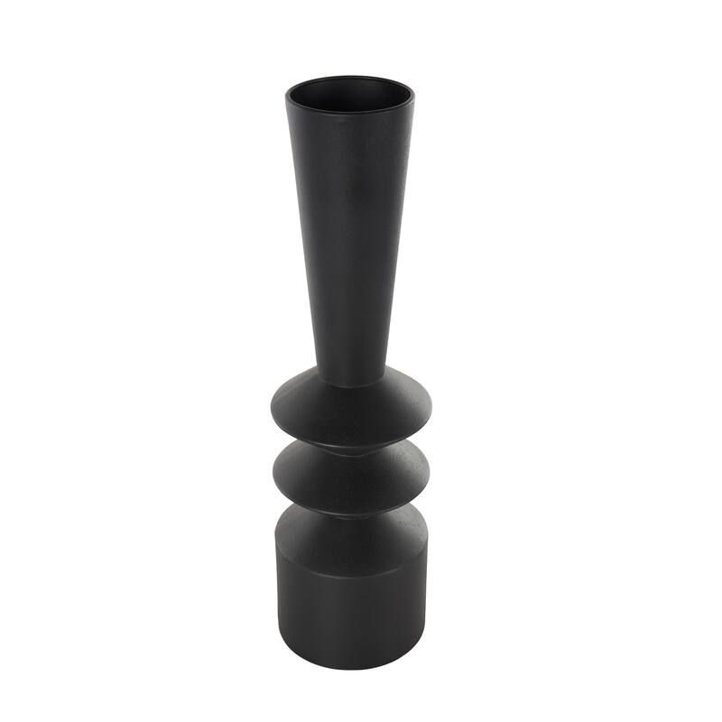 Black Metal Art Deco Fluted Decorative Vase