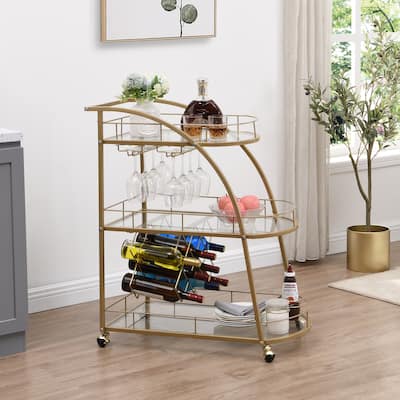 CTEX Mobile Bar Cart Serving Wine Cart with Wheels, 3-tier Metal Frame for Kitchen, Party, Dining Room and Living Room