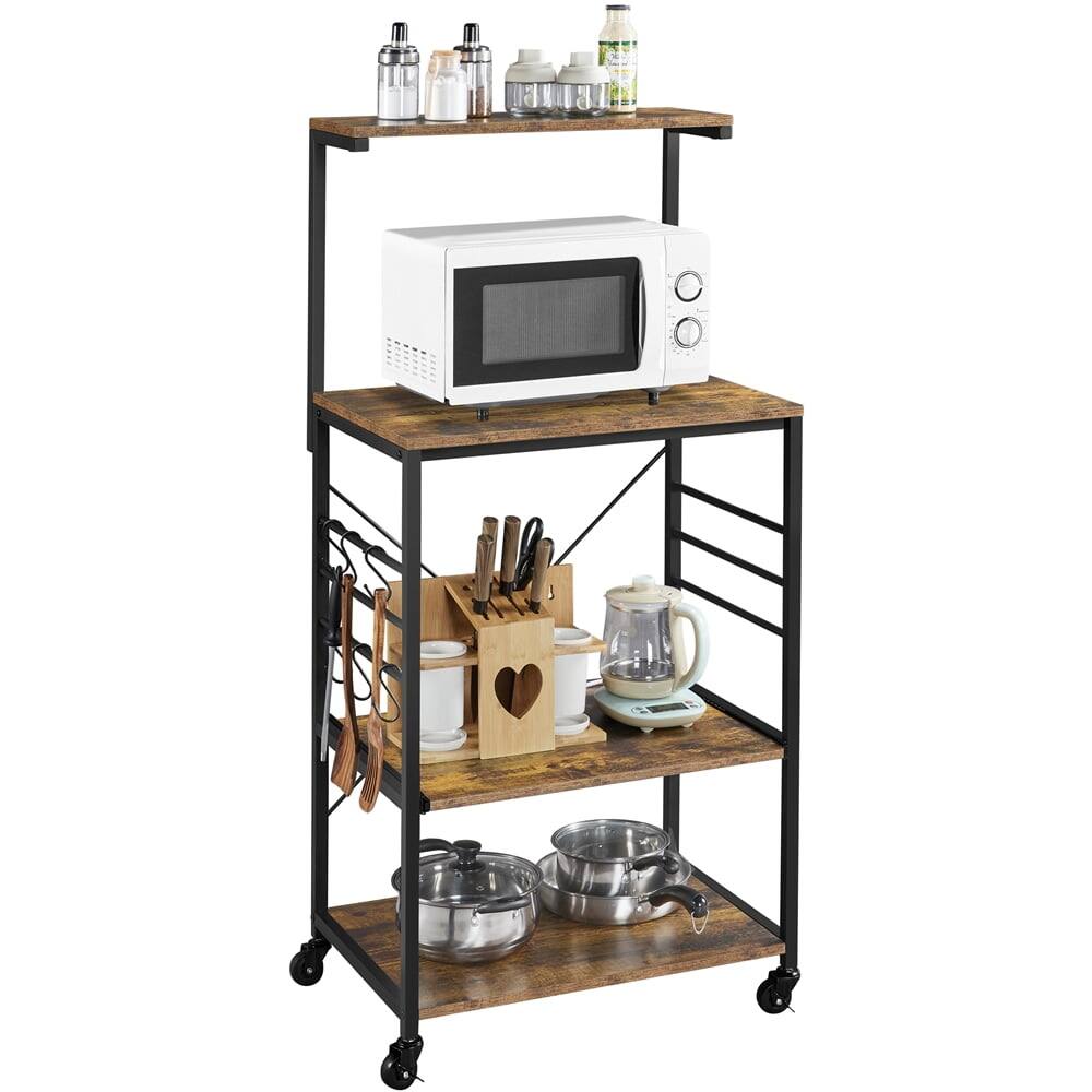 Wooden Baker's Rack Storage Cart with Side Hooks for Kitchen, Gray ...