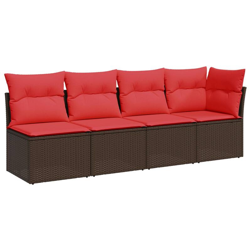 vidaXL Patio Sofa with Cushions Outdoor Seating Poly Rattan Black/Gray/Brown