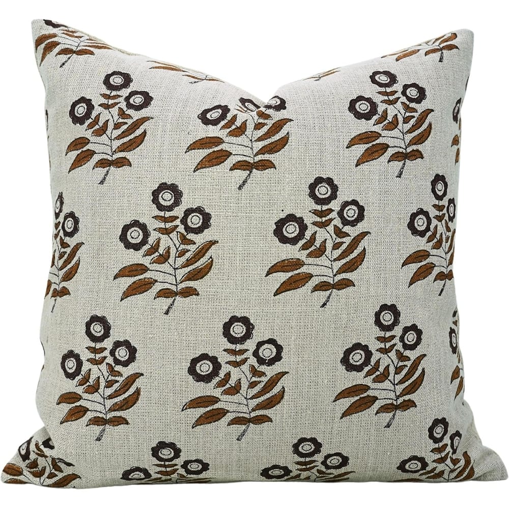 Linen Farmhouse Block print pillow Cover - Neha