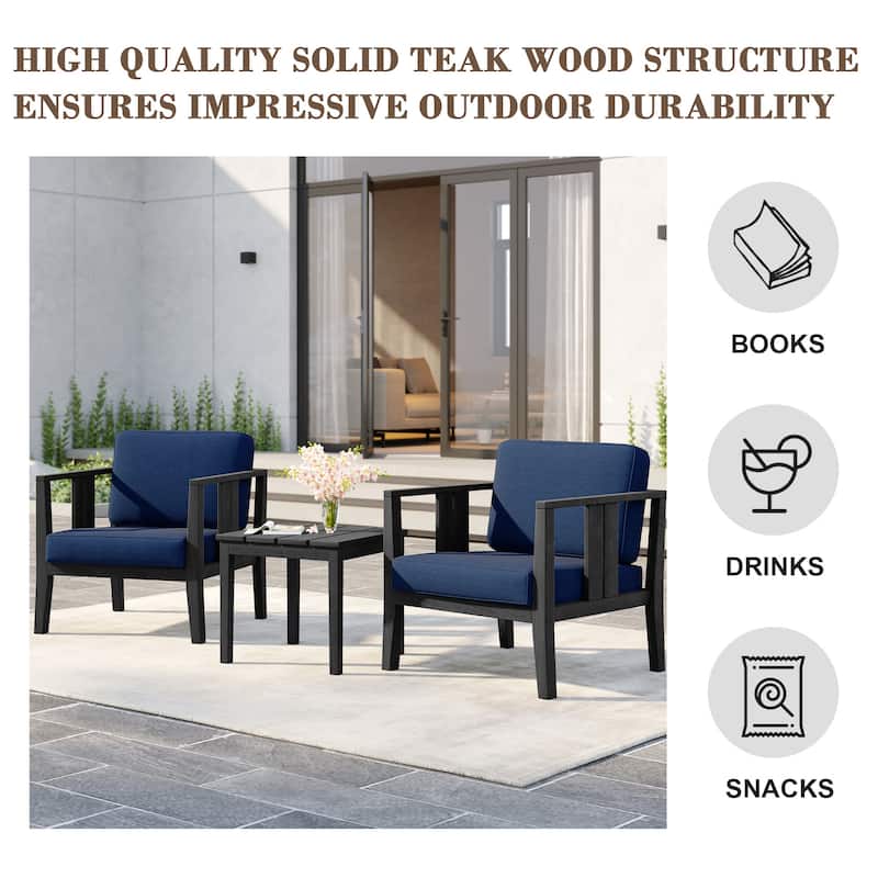 Uixe 3-piece Teak Solid Wood Outdoor Arm Chairs with Side Table Set