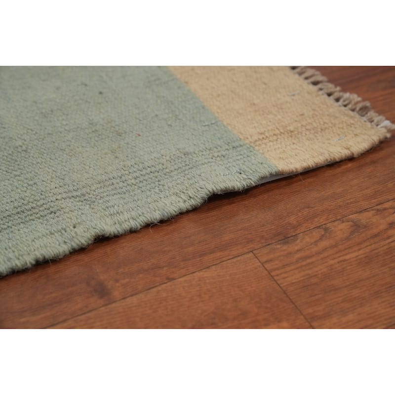 Hand Woven Oriental 100% Wool Carpet Southwestern Modern Beige & Ivories Kilim Area Rug - 8' 9'' X 5' 9''