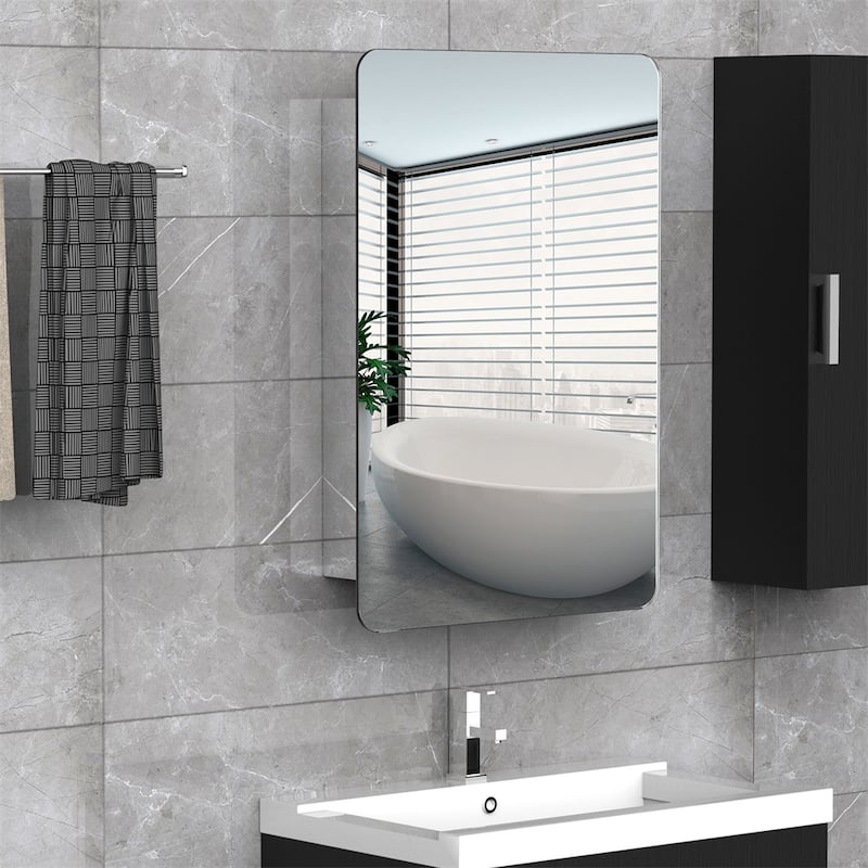Wall Mount Bathroom Medicine Cabinet Mirror Sliding Door with Storage