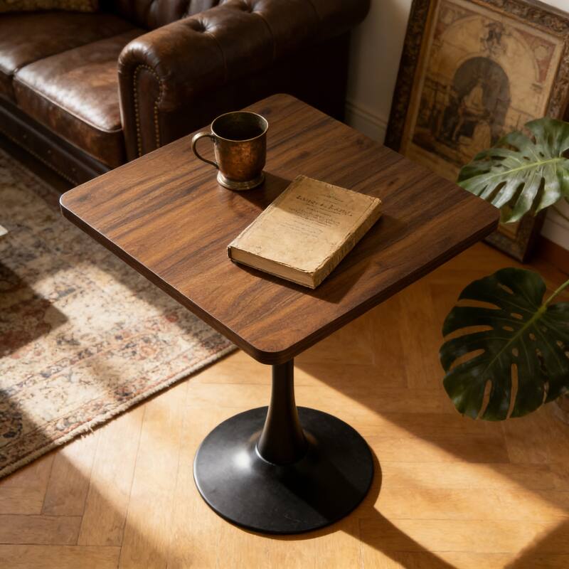 Square Dining Table, 27.6" Tulip Table with Thickened Edge Decor Tabletop & Metal Pedestal, Mid Century Modern Bistro Table