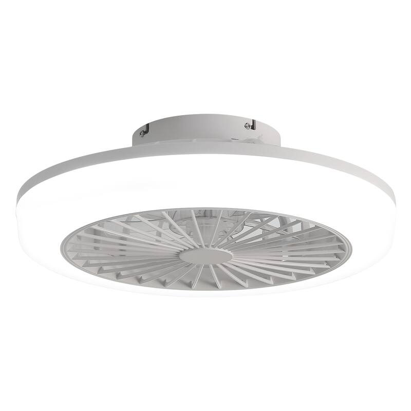 18 Inch Enclosed Ceiling Fan with Light and Remote, Modern Flush Mount Bladeless Ceiling Fan for Bedroom Living Room, White