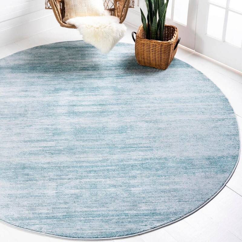 Solid/Striped Richye Collection Area Rug - Turquoise - 3'3" Round