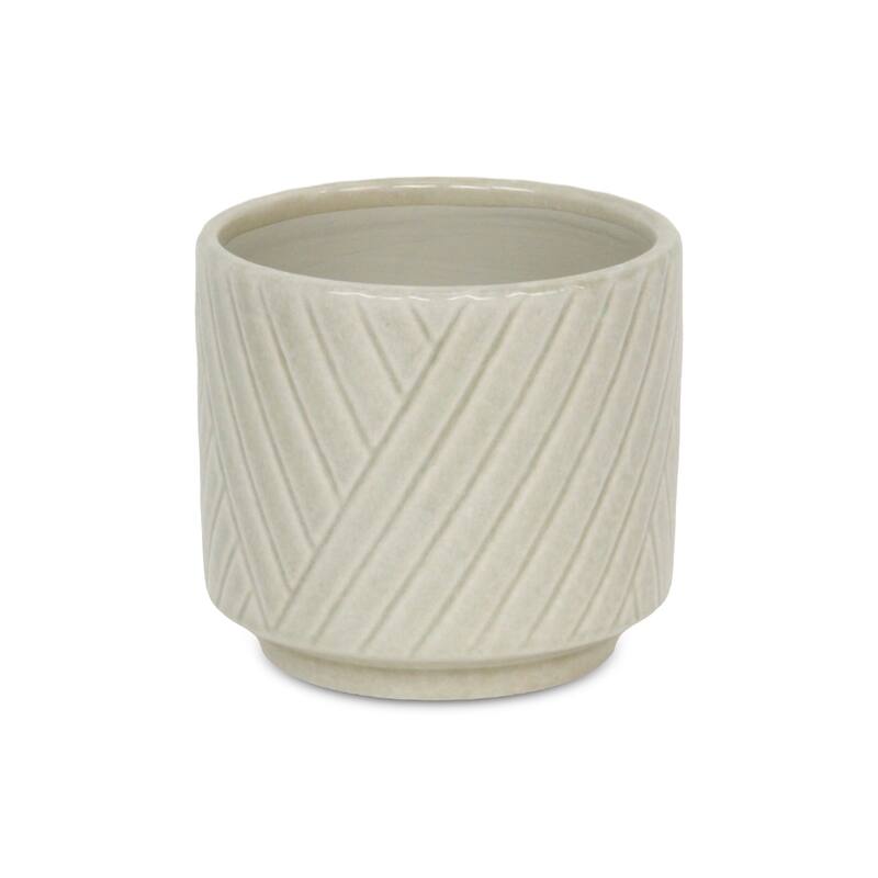 Parlora Crossed Diagonal Pattern Ceramic Pot - White