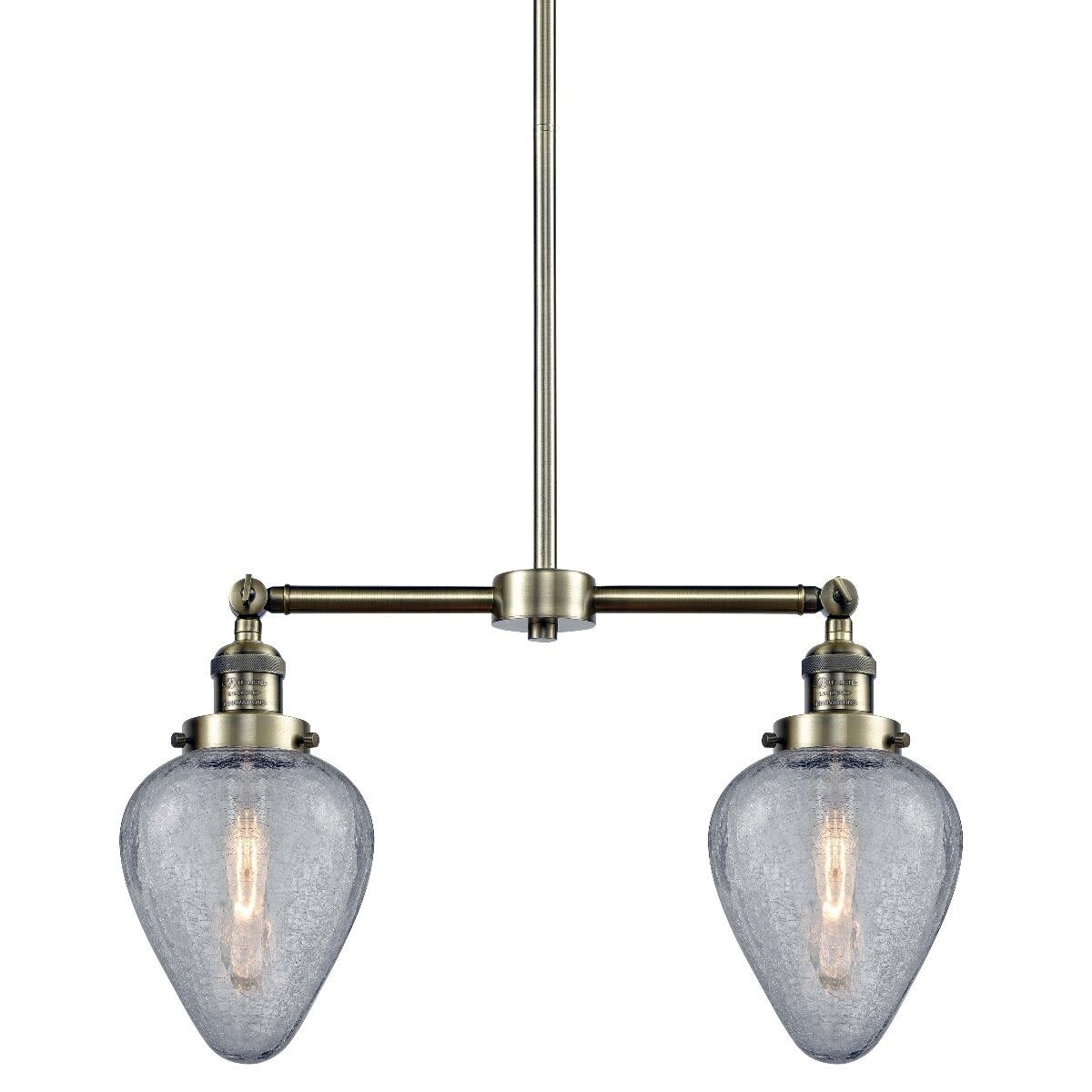 Innovations Lighting 209 Geneseo  Geneseo 2 Light 21" Wide Linear Chandelier - (Brushed Brass / Clear Crackle) - Chandeliers For Bedrooms by Overstock.com