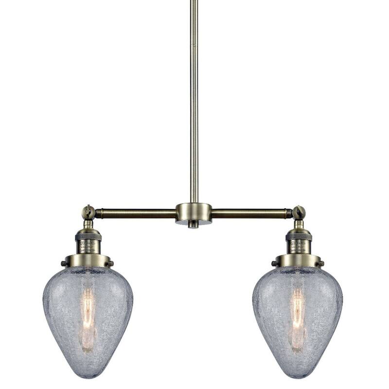 Innovations Lighting Geneseo 2 Light 21" Wide Linear Chandelier - Antique Brass / Clear Crackle