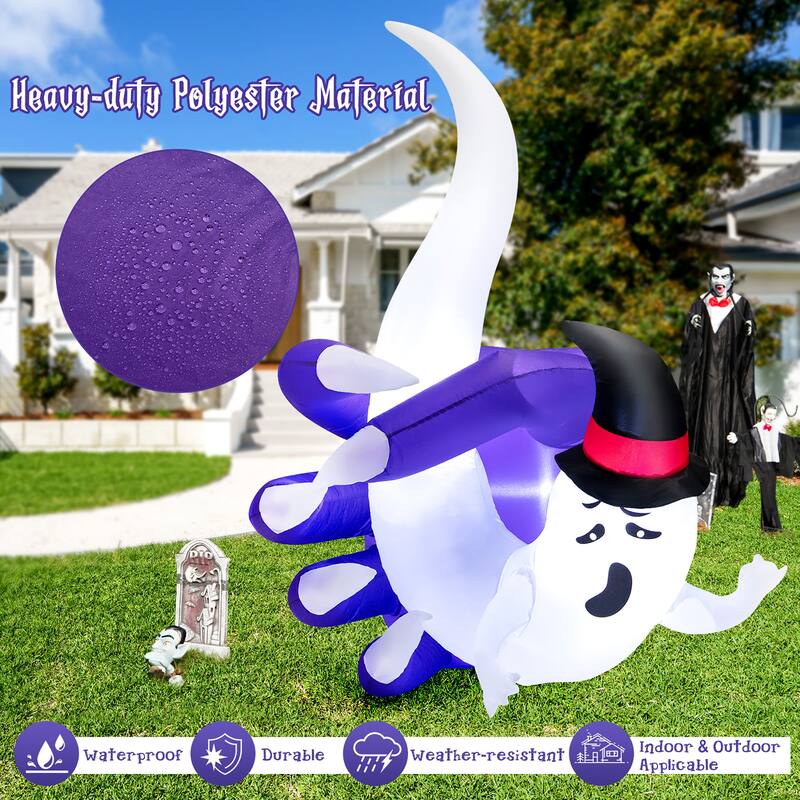 Gymax 6 FT Inflatable Horror White Ghost Halloween Decor w/ Built-in