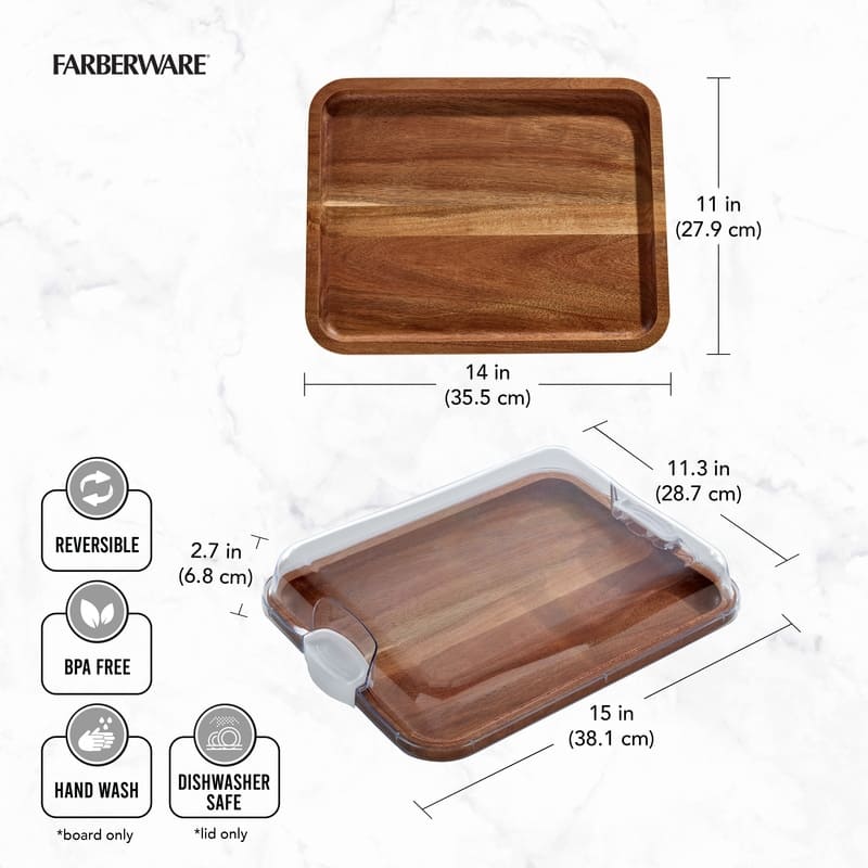 Farberware Build-a-Board Charcuterie Board with Lid, 11x14 In, Bamboo-White
