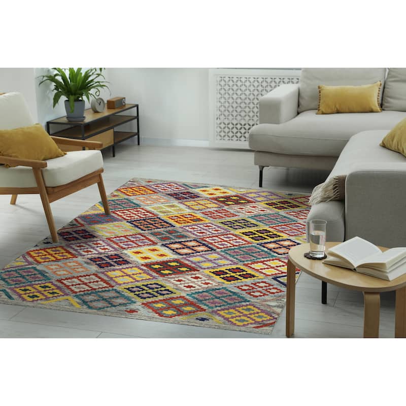 Multicolored Contemporary Transitional Summer Weave Area Rug - Elegant and Timeless Design - 5' x 8'