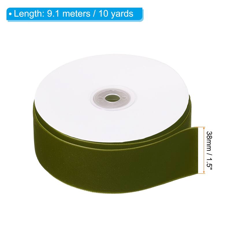 1.5" x 10 Yard Ribbon Single Faced Velvet Spool for DIY - Olive Green