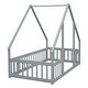 preview thumbnail 6 of 25, Twin Size Wood House-Shaped Floor Bed with Fence and Guardrails, Grey