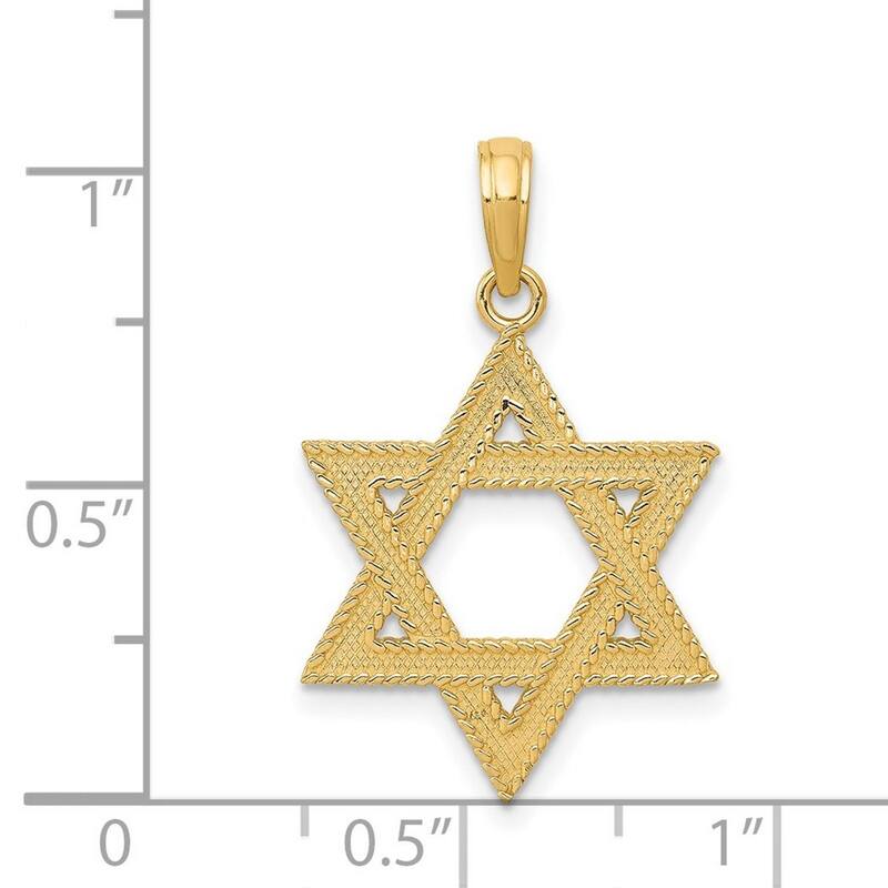 Curata 14k Yellow Gold 18" Solid Star of David Pendant Necklace - 19x17mm