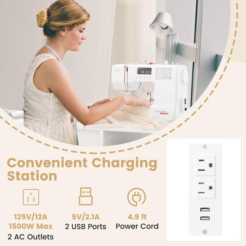 Costway Folding Sewing Table Charging Station Multifunctional Sewing - See Details