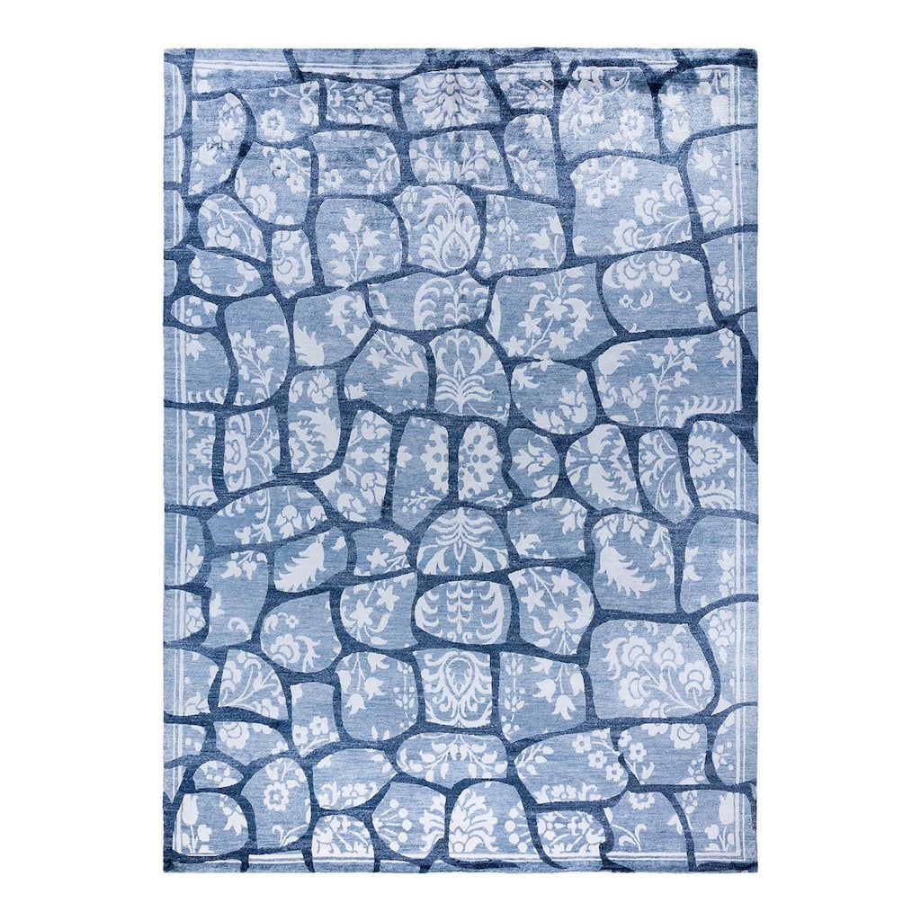 Modern One-of-a-Kind Hand-Knotted Area Rug, Blue - 9' 1" x 12' 3"
