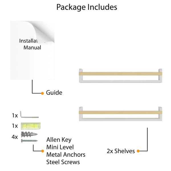 dimension image slide 0 of 2, Wallniture Florida Wooden Wall Shelves for Kids Room Decor, 24", White, Set of 2