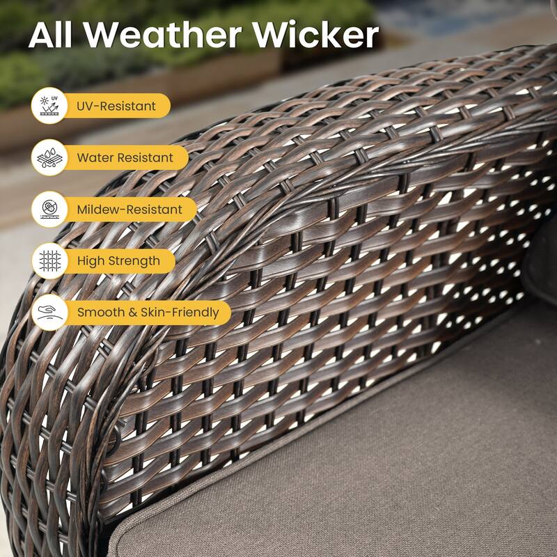 Gymojoy Outdoor Wicker Patio Furniture Sofa Set with 55,000 BTU Fire Pit Table, Swivel Chairs, Ottomans & Side Tables