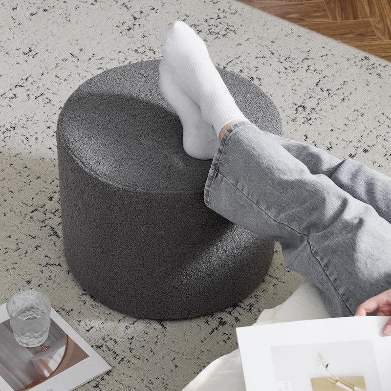 Bezseller Soft Boucle Pouf Ottoman, Comfortable Foot Rest, Full Foam Filling Footstool for Living Room, Bedroom