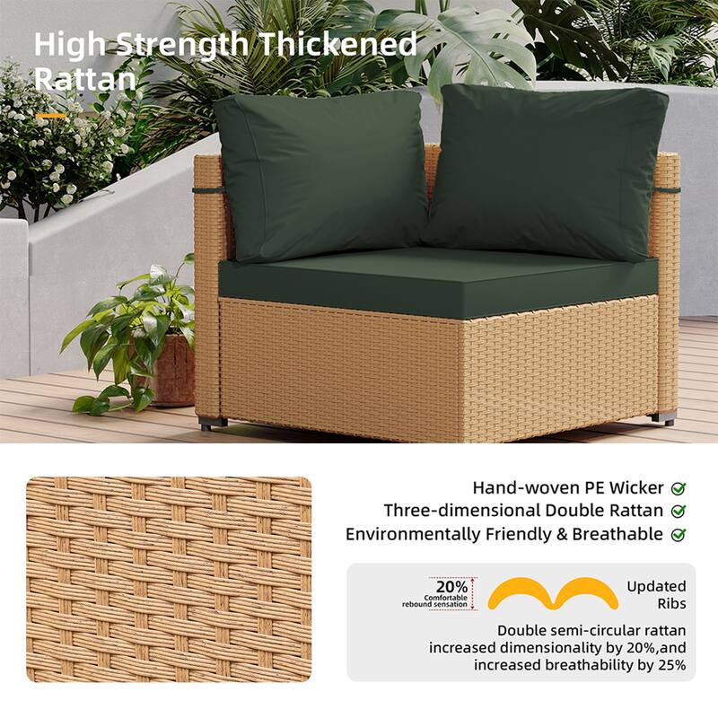 Patio Watcher Patio Conversation Set 9-Piece Yellow Wicker Sectional Seating Group with Cusions