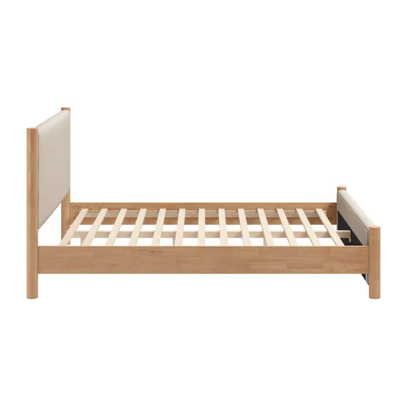 HomeRoots Beige Wood And Upholstery Queen Bed Frame
