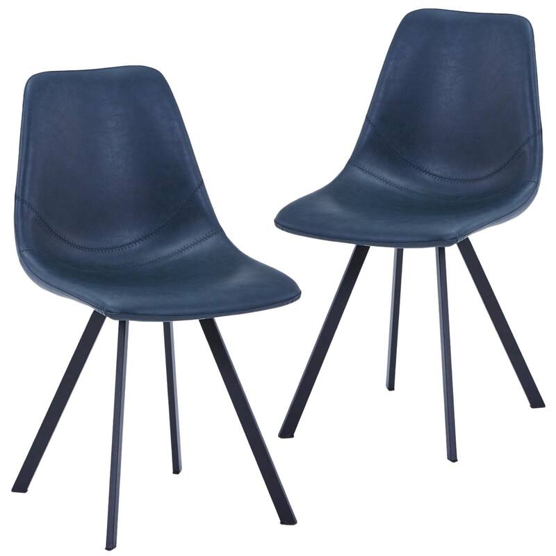 Markley Ergonomic Mid-back Leather Upholstered Foam Padded Dining Chair with Metal Legs and Floor-Protecting Caps (Set of 2) - Peacock Blue