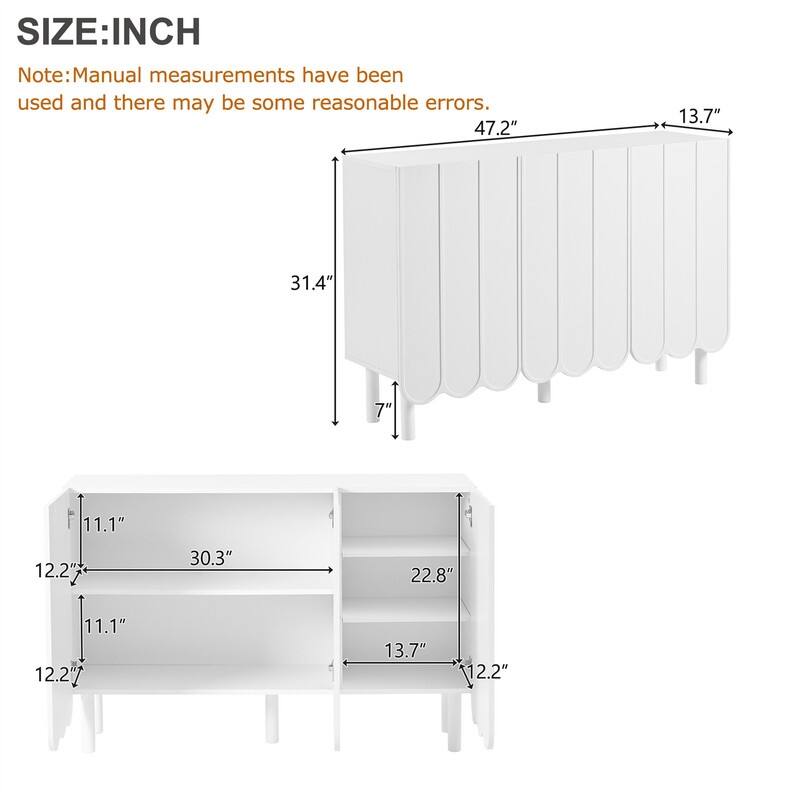 Modern Shoe Cabinet with Adjustable Shelves, Accent Storage Cabinet with Wave Doors, Sideboard Buffet Cabinet with Wood Legs