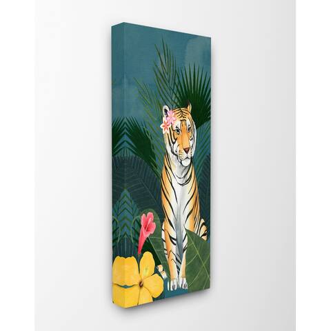 Stupell Industries Tiger Flowers Orange Pink Animal Painting Canvas Wall Art