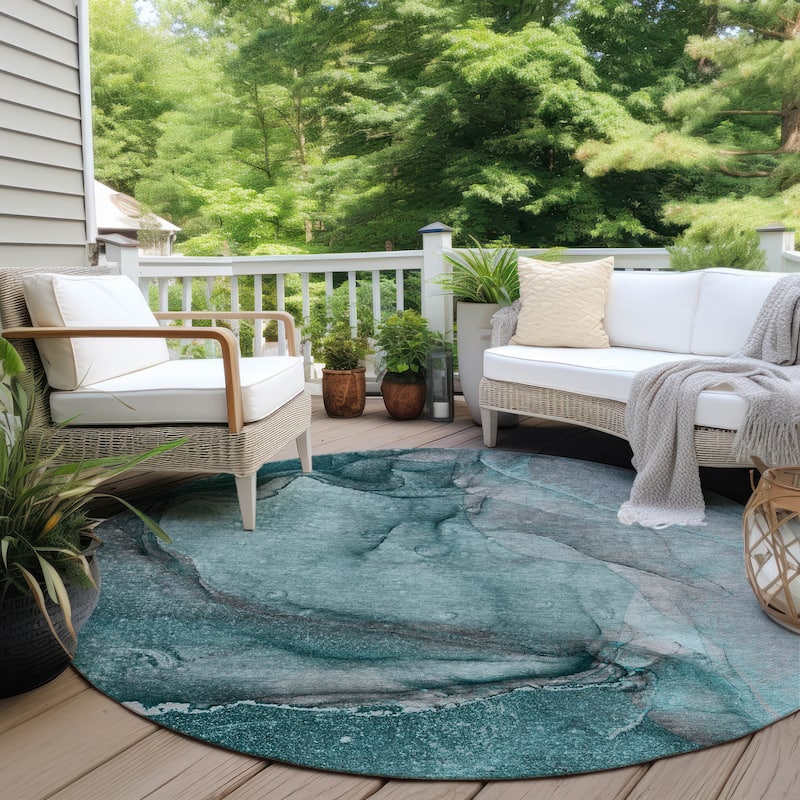 Laro Unique Abstract Weather Resistant Versatile Elegance Round Outdoor Rug - 8' Round