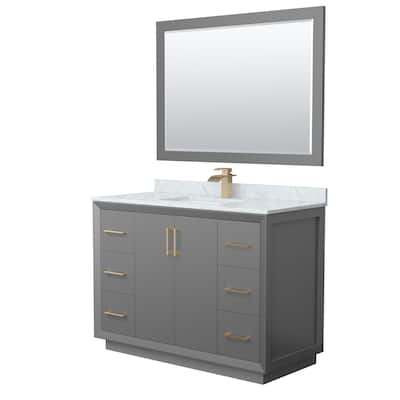 Strada 48-Inch Single Vanity Set, Carrara Marble Top, 46-Inch Mirror