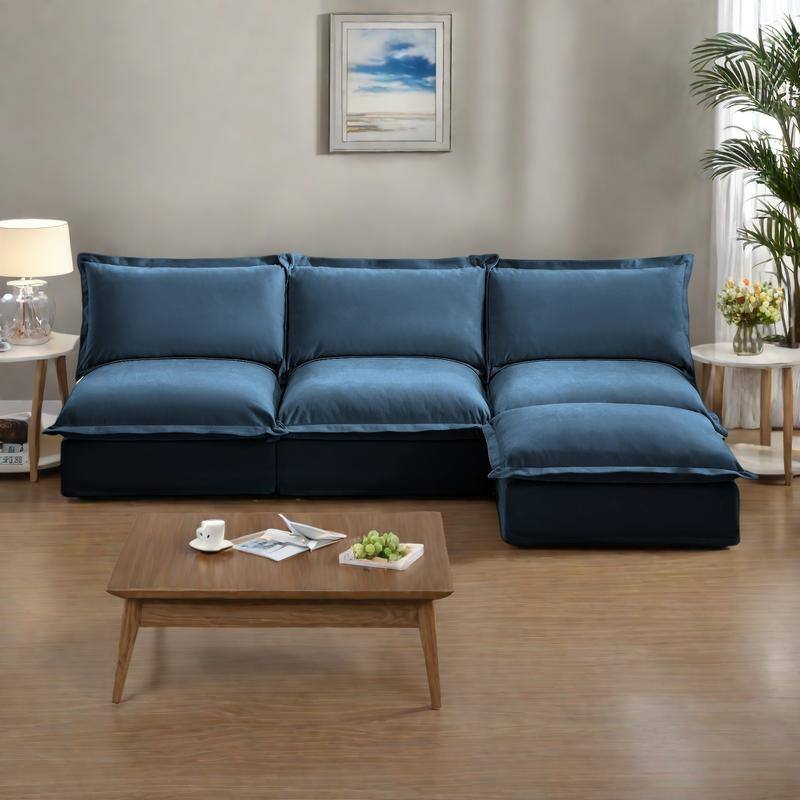 109.8" Chenille Modular Sectional with Reversible Ottoman and 3-Seater Armless Design & Free Combination