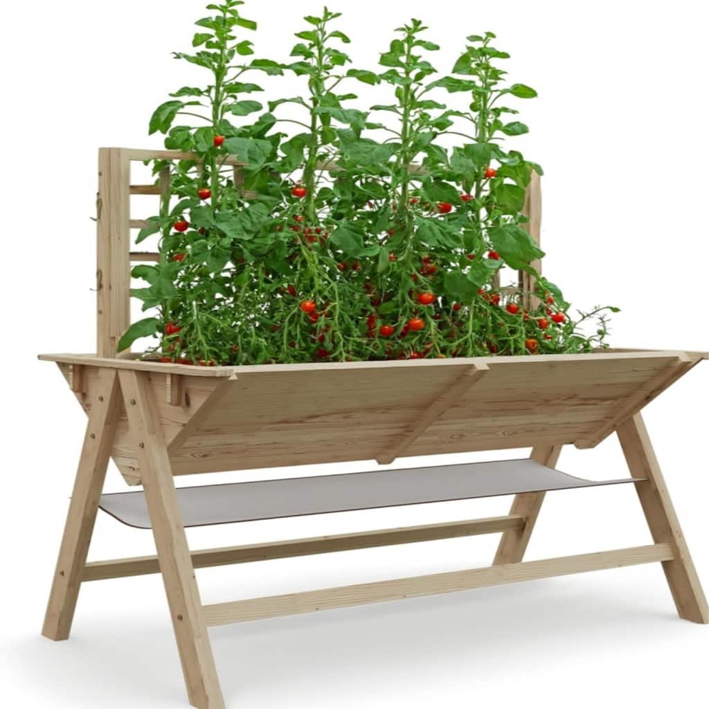 52x30x54 Inch Elevated Garden Bed with Trellis for Vegetables Flowers Herbs Outdoor Raised Bed with Legs Natural