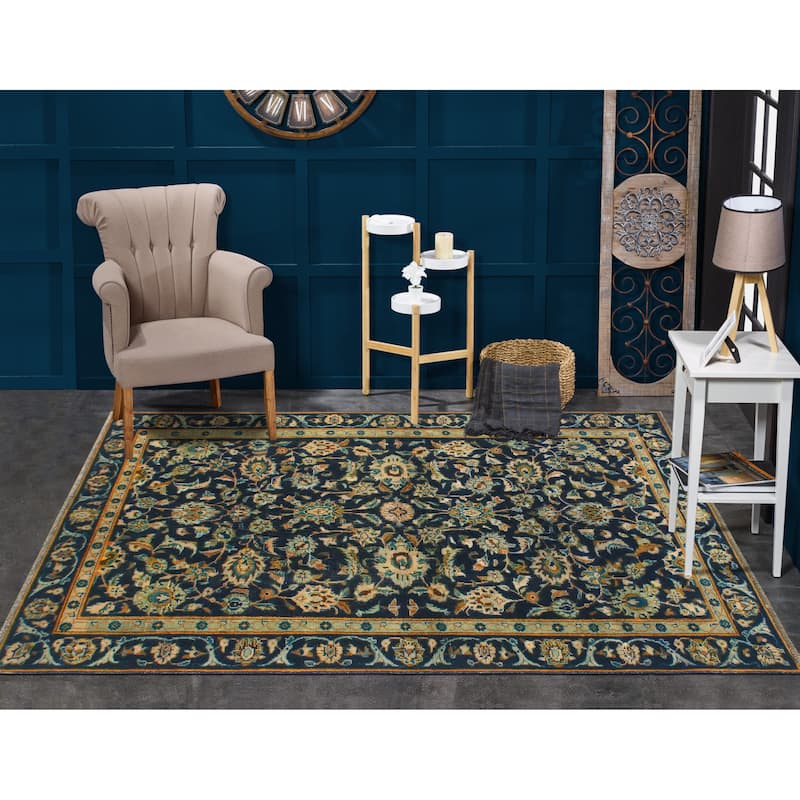 Fine Vintage Distressed Arthur Navy/Beige Rug - 3'9" x 6'3"