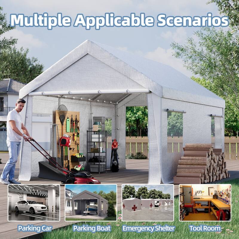 Heavy-Duty Fully Enclosed Carport - UV-Resistant, Waterproof Canopy with Roll-Up Windows & Reinforced Steel Frame
