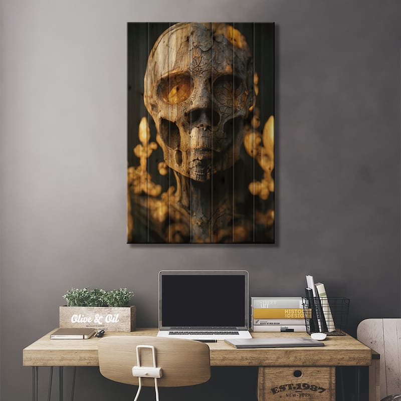 Gold Skull II Print On Wood by Durro Art - Multi-Color