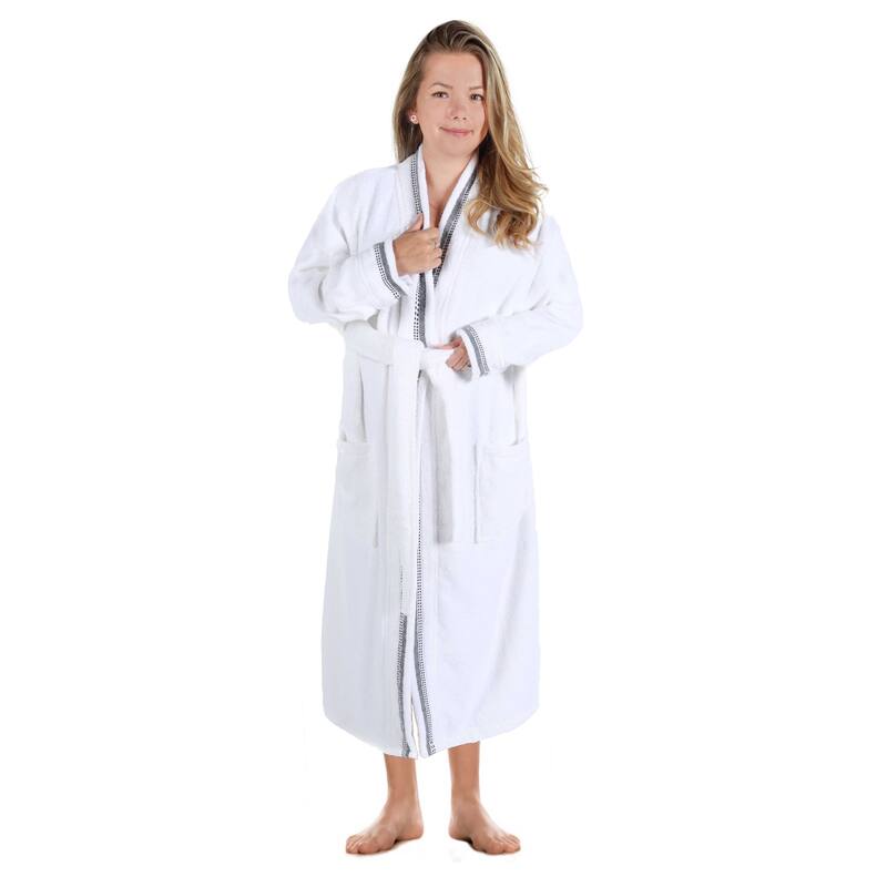 Superior Unisex Turkish Cotton Terry Kimono Bathrobe with Embroidery Robe
